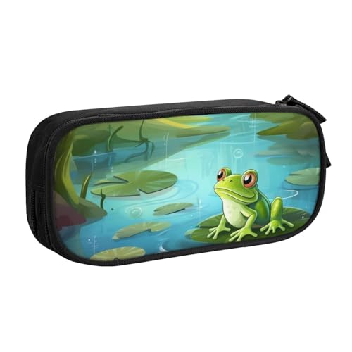 Frosch im Teich Federmäppchen, Reißverschluss glatt Federmäppchen, tragbare Federmappe große Schule Schreibwaren Aufbewahrungstasche, Make-up-Tasche, Schwarz , Einheitsgröße, Kosmetikkoffer von MMSJSBVY