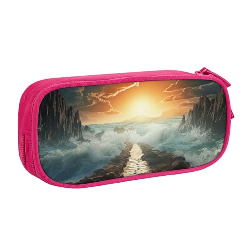 Geteilte Sea Pathway Federmäppchen, Reißverschluss Glattes Federmäppchen, Tragbares Federmäppchen Große Schule Schreibwaren Aufbewahrungstasche Make-up Tasche, rose, Einheitsgröße, Kosmetikkoffer von MMSJSBVY