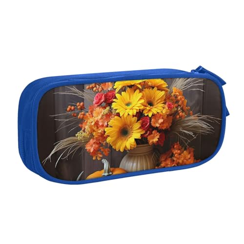 Herbst Blumen Heuhaufen Kürbis Federmäppchen Reißverschluss Glatt Federmäppchen Tragbare Federmäppchen Große Schule Schreibwaren Aufbewahrungstasche Make-up Tasche, blau, Einheitsgröße, Kosmetikkoffer von MMSJSBVY