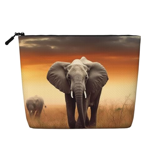 Interessante Skelett-Kulturbeutel für Damen, tragbare Reise-Kosmetiktasche, täglicher Organizer mit Reißverschluss, Niedlicher wilder Elefant, Einheitsgröße von MMSJSBVY