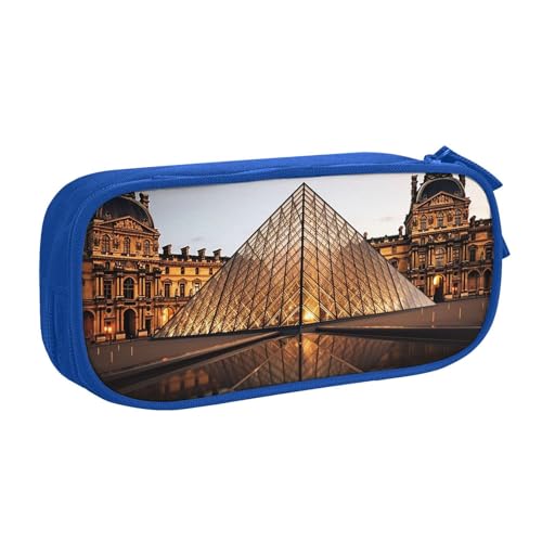 Louvre Museum in Paris Federmäppchen, Reißverschluss Glatt Federmäppchen, Tragbares Federmäppchen Große Schule Schreibwaren Aufbewahrungstasche Make-up Tasche, blau, Einheitsgröße, Kosmetikkoffer von MMSJSBVY