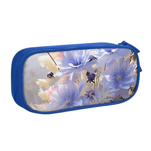 Pastell Cornflowers Federmäppchen, Reißverschluss, glattes Federmäppchen, tragbares Federmäppchen, große Schule, Schreibwaren, Aufbewahrungstasche, Make-up-Tasche, blau, Einheitsgröße, Kosmetikkoffer von MMSJSBVY