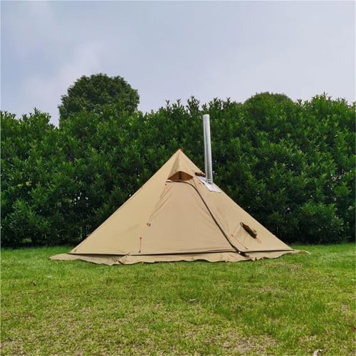 Tunnelzelte 3M Pyramidenzelt Outdoor Camping Zelt Wandern Markisen Winddicht Regendicht Atmungsaktiv Tipi Winter Herd Zelt Mit Schnee Rock Campingzelt(Brown) von MNEVZX