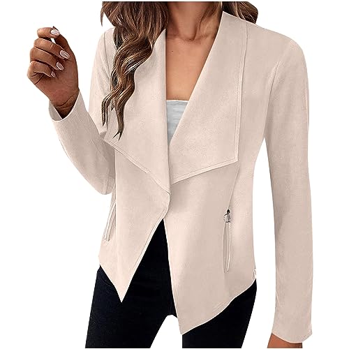 MNRIUOCII Blazer Damen Elegant Einfarbig Sakko Lang Business Outfit Slim Fit Revers Jacke Mantel Herbst Strickjacke Blazer mit Taschen Gehrock von MNRIUOCII