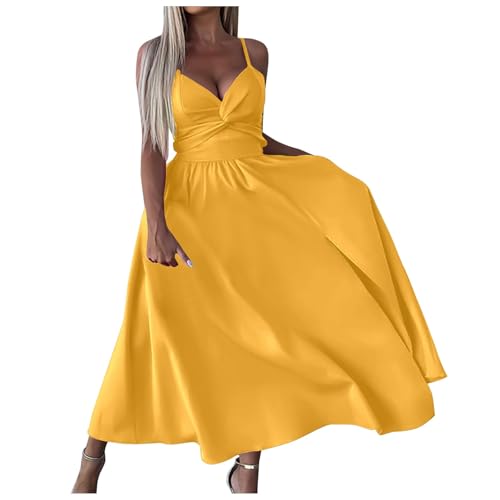 MNRIUOCII Damen Freizeitkleidung ärmellose Spaghettiträger Satin Kleid Cocktail Strand Abendparty Summer Dress Brautjungfernkleider Festliche Kleider Knielang Strandkleid von MNRIUOCII