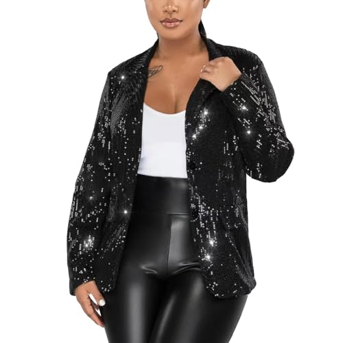 MNRIUOCII Damen Jacke Pailletten Blazer Pailletten Schimmer Lässig Langarm Glitzer Party Glänzend Mantel Rave Oberbekleidung Mantel Damen Mit Stehkragen von MNRIUOCII