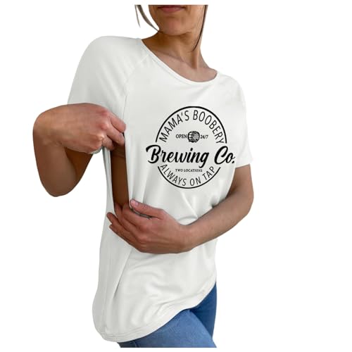 MNRIUOCII Damen Stillshirt Kurzarm Umstandsshirt Stillen Stillfreundliches T-Shirt mit Reißverschluss Mama's Boobery Always On Tap Oberteil Elegant Schwangere Nursing Tops von MNRIUOCII