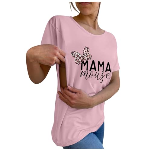 MNRIUOCII Damen Stillshirt Kurzarm Umstandsshirt Stillen Stillfreundliches T-Shirt mit Reißverschluss Mama's Boobery Always On Tap Oberteil Elegant Schwangere Nursing Tops von MNRIUOCII