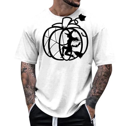 MNRIUOCII Hässlich Halloween T-Shirt Herren Tshirt Sale Tshirt Einfache Sommershirt Kürbis Grusel Longshirt Shirt Halloween Tshirt Cute Ghost Print Sommershirt von MNRIUOCII