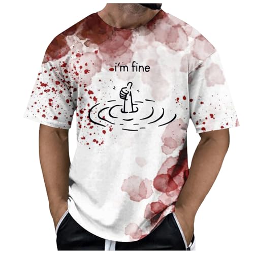 MNRIUOCII I'm Fine Tshirt Blood Blutiges Herren Tshirt Sommer Tshirt Einfache Damenshirt Blutspritzer Sportkleidung T-Shirt T-Shirt Problem Gelöst Sale Tshirt Sommershirt von MNRIUOCII