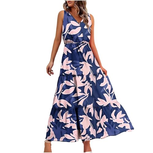 MNRIUOCII Sommer Strandkleid Spaghettiträger Freizeitkleid Strandkleid Floral Trägerkleid Sexy Partykleid für Frauen V-Ausschnitt Hi-Low Blumenmuster Kleid von MNRIUOCII