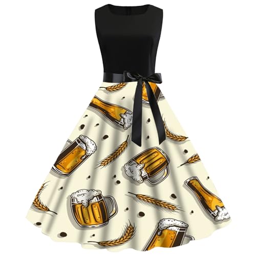 MNRIUOCII Sommerkleid Damen Knielang Kleider Einfarbiges Skirt Sommerkleid Damen Kurz Kurz Abiballkleider Vintage Kleider Damen Hohe Taille Gürtel Sommerkleider von MNRIUOCII