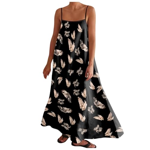 MNRIUOCII Sommerkleid Damen Sommerkleider Ärmelloses Kleider Lang Strandkleider Spaghettiträger Dress Damen Leicht Und Luftig Kleider Bohemian Strand Party Langes Kleid Urlaubskleider von MNRIUOCII