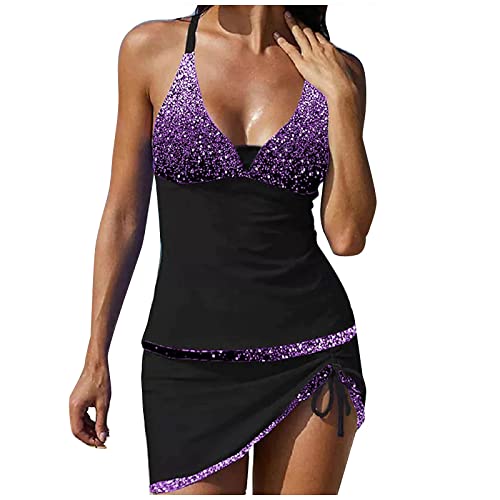 MNRIUOCII Zweiteiliger Damen Tankini Set Raffung Bauchweg Badeanzug Tankinis Oberteil mit Slip Große Größen Bademode Swimsuit Enger Weicher Stoff Sexy Schwimmanzug von MNRIUOCII