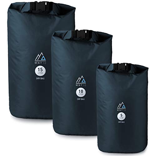 MNT10 Dry Bag Ultra-Light I Blau I Packsack in 5l, 10l, 15l I Wasserfeste Tasche Ultra-Light für Reisen und Outdoor I Trockenbeutel (Blau, Set (5L, 10L, 15L)) von MNT10