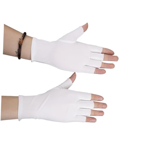 MOBUTOFU Weiße Halbfingerhandschuhe Damen UV Schutz Leichte Sonnenschutz Handschuhe Für Nagelkunst Outdoor Radfahren Klettern Reiten von MOBUTOFU