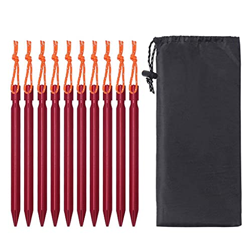 MOCHAMIK 10er-Pack Zeltheringe, Camping-Zeltheringe, Nägel, 18 cm, leichte Aluminiumlegierung, mit Aufbewahrungstasche für Garten, Outdoor, Strand von MOCHAMIK