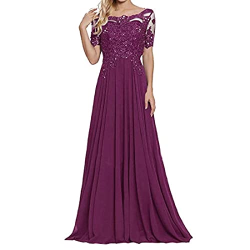 MOCHAMIK Abendkleid, Brautjungfernkleider, Schulter-Kurzarm-Partykleid mit Spitzenapplikationen, Damen-Retro-Brautjungfernkleider von MOCHAMIK