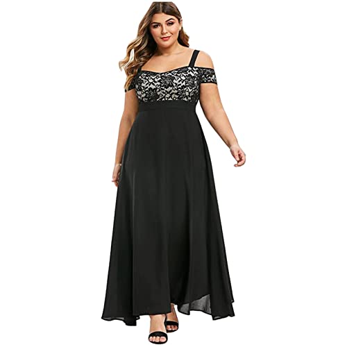 MOCHAMIK Abendkleider lang für mollig, Chiffon, Spitze, Cocktailkleid, Damen, schulterfrei, Träger, Ballkleid mit Ärmeln, schönes sexy Kleid, Damen, elegant, hohe Taille, Partykleid, Damen, einfarbig, von MOCHAMIK