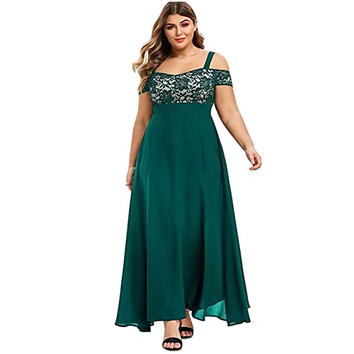 MOCHAMIK Abendkleider lang für mollig, Chiffon, Spitze, Cocktailkleid, Damen, schulterfrei, Träger, Ballkleid mit Ärmeln, schönes sexy Kleid, Damen, elegant, hohe Taille, Partykleid, Damen, einfarbig, von MOCHAMIK