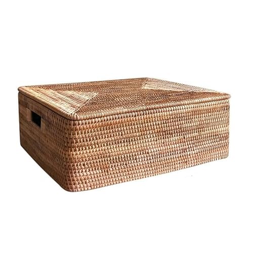 MOCHAMIK Aufbewahrungszubehör für Küche und Schlafzimmer, 1 Packung, handgefertigter, aus Rattan gewebter Aufbewahrungskorb, quadratischer Korb mit Deckel, Aufbewahrungskorb für Kleidung und von MOCHAMIK