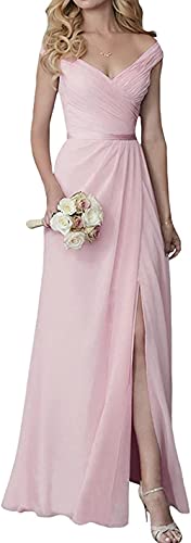 MOCHAMIK Damen-Abschlussballkleider, schulterfrei, langes Brautjungfernkleid, Chiffon, Hochzeit, formelle Abendkleider mit Schlitz von MOCHAMIK