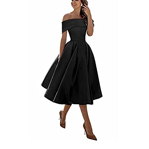 MOCHAMIK Elegante Party-Abendkleider, A-Linien-Satin-One-Shoulder-Dreiviertelrock, kurzes Brautjungfernkleid für Damen von MOCHAMIK