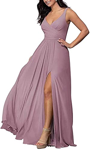 MOCHAMIK Frauen Sexy u200bDresses Chiffon A-Linie Schlitz Ball Abendkleid Lange Brautjungfernkleider mit Taschen von MOCHAMIK