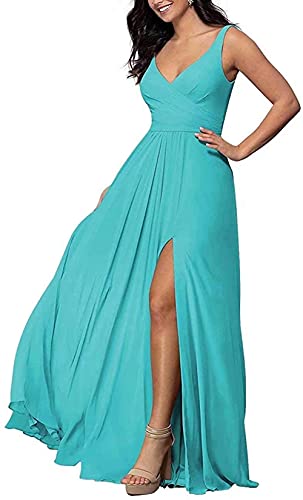 MOCHAMIK Frauen Sexy u200bDresses Chiffon A-Linie Schlitz Ball Abendkleid Lange Brautjungfernkleider mit Taschen von MOCHAMIK