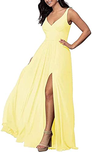 MOCHAMIK Frauen Sexy u200bDresses Chiffon A-Linie Schlitz Ball Abendkleid Lange Brautjungfernkleider mit Taschen von MOCHAMIK