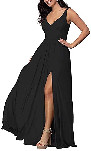 MOCHAMIK Frauen Sexy u200bDresses Chiffon A-Linie Schlitz Ball Abendkleid Lange Brautjungfernkleider mit Taschen von MOCHAMIK