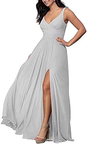 MOCHAMIK Frauen Sexy u200bDresses Chiffon A-Linie Schlitz Ball Abendkleid Lange Brautjungfernkleider mit Taschen von MOCHAMIK