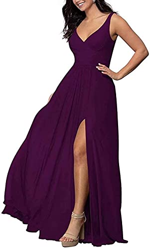 MOCHAMIK Frauen Sexy u200bDresses Chiffon A-Linie Schlitz Ball Abendkleid Lange Brautjungfernkleider mit Taschen von MOCHAMIK