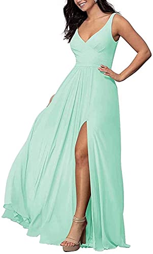 MOCHAMIK Frauen Sexy u200bDresses Chiffon A-Linie Schlitz Ball Abendkleid Lange Brautjungfernkleider mit Taschen von MOCHAMIK