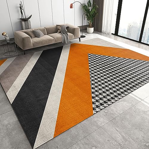 MOCHAMIK Klassisch-eleganter Teppich mit geometrischer Schlichtheit, modische Mid-Century-Läuferteppiche in Schwarz und Weiß, Orange, weicher, maschinenwaschbarer Teppich, für Wohnzimmer, von MOCHAMIK