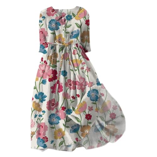 MOCHAMIK Sommerkleid Damen, lässig, locker, Midi, langärmelig, Saum, drapiert, für Damen, Künstler, Blumen, Druck, Button-Down-Kleid, Damenkleid, lässig, bequem, Basic-Kleid von MOCHAMIK