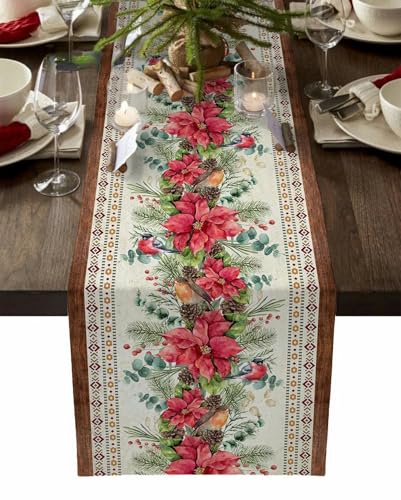 MOCHAMIK Weihnachten Eukalyptus Beeren Tischläufer Weihnachten Baumwolle Leinen Hochzeitsdekoration Tischdecke Home Party Dekoration-180x33cm70x13inch-f von MOCHAMIK