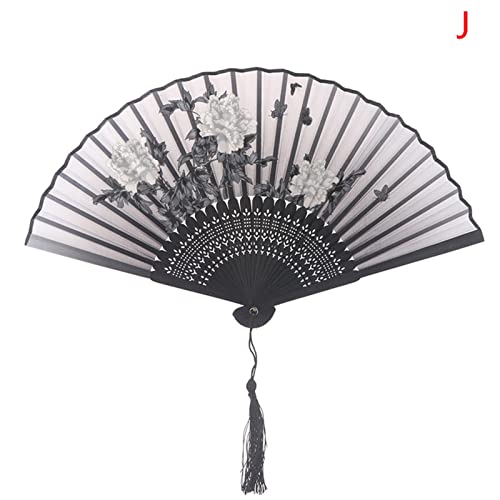 MOCHAMIK Zusammenklappbarer Handfächer, Handfächer, Bambus-Handfächer, 1 Stück, Retro-chinesischer japanischer Seiden-Bambus-Faltfächer, Heimdekoration, Ornamente, Blumenmalerei, Handfächer, von MOCHAMIK