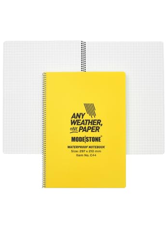 MODESTONE Outdoor Notizbuch A4 29,7 x 21cm gelber Cover | Spiralbindung seitlich 50 Blätter kariert 7x7mm ohne Rand | Wasserfest Reißfest Feuerfest MODESTONE Outdoor Notizbuch A4 29,7 x 21cm gelber Cover | Spiralbindung seitlich 50 Blätter kariert 7x7mm ohne Rand | Wasserfest Reißfest Feuerfest von MODESTONE