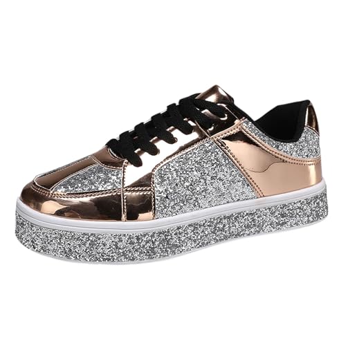 MODSGUE Damen Glitzer Sneaker, Slip-On Komfortschuh, Outdoor Freizeitschuhe, Vier-Jahreszeiten Sneaker, Mid Turnschuhe, Dicken Sohlen Laufschuhe, Laufen Schuh, Weisses von MODSGUE