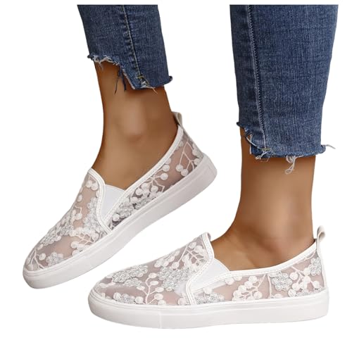 MODSGUE Damen Sneaker Low Spitze Wanderhalbschuhe Elegant Spitze Turnschuhe mit Spitze Sommerschuhe Netz Laufschuhe Sportschuhe Platform Mesh Freizeitschuhe Freizeit Fitness rutschfest Halbschuhe von MODSGUE