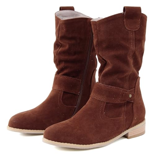 MODSGUE Stiefeletten Damen Elegant Wildleder Halbstiefel Spitz Schlupfschuhe Stiefel Mit Schnalle Kurzstiefel Winterstiefel Halbhohe bequemer Absatz Ankle Boots Halbhoch Westernstiefel Damenstiefel von MODSGUE