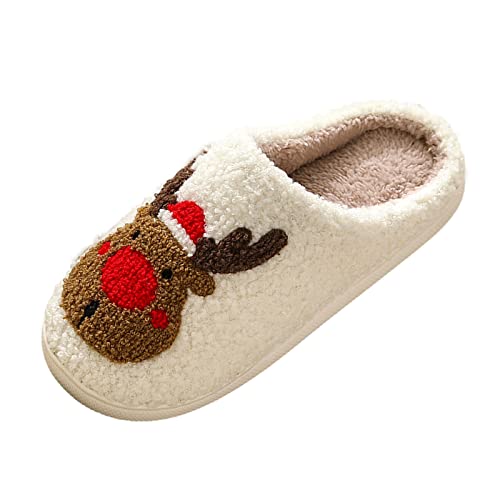 MODSGUE Weihnachten Rentier Hausschuhe Damen Plüsch Winter Flauschige Slides Warme Leichte Weiche Pantoffeln Bequem Slippers Lustige Weihnachten Plüsch Pantoffeln Geschenke von MODSGUE