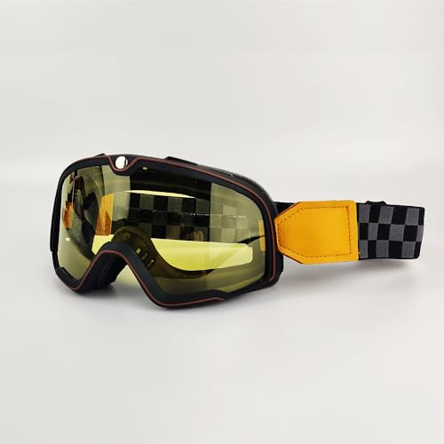 MOEENS Bike Motocross Goggles,Motorradbrillen Motorrad Brille Retro Motocross Brille Roller ATV Skifahren Sonnenbrille Brillen Anti-UV Cafe Racer Chopper Radfahren Racing (Color : OGL-R-Yellow) von MOEENS