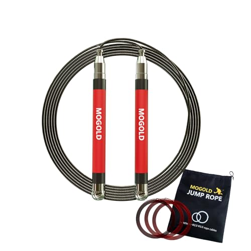 MOGOLD Springseil Fitness Speed Jump Rope 3m Seilspringen Verstellbar Kugellager, Länge verstellbar, Silikon-Griff, Springseil mit 4 Geschwindigkeits-Seilen für Crossfit von MOGOLD