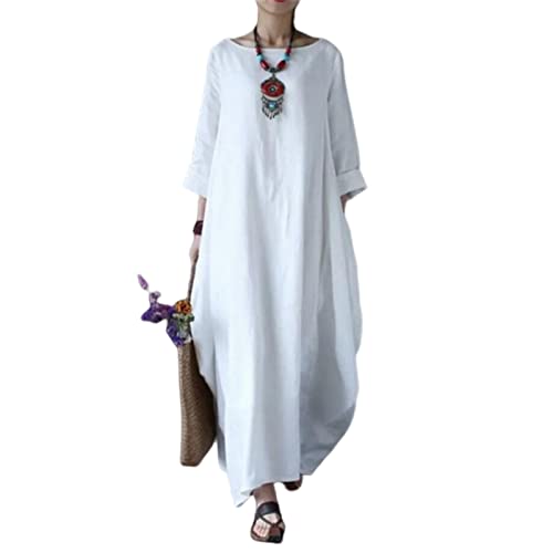 MOGSA Maxikleid für Frühling, lockerer Rundhalsausschnitt, mittlere Ärmel, großer Swing, Baumwollleinen, langes Kleid, Weiß, Größe L, weiß MOGSA Maxikleid für Frühling, lockerer Rundhalsausschnitt, mittlere Ärmel, großer Swing, Baumwollleinen, langes Kleid, Weiß, Größe L, weiß von MOGSA