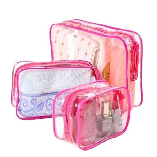 Einfache durchsichtige Make-up-Tasche aus PVC, transparente Aufbewahrungstasche for Kosmetik, Reise-Make-up-Organizer, Bad-Kulturtasche Kosmetiktasche Set(Pink,M) von MOHUIED