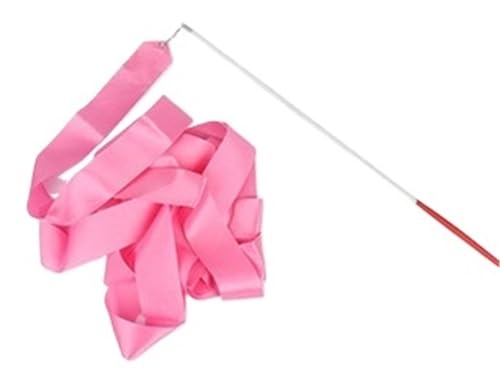 MOHUIED Gymnastikband 2/4/6 m Bunte Turnhallen-Bänder, Baton-Tanzband, Band for rhythmische Kunstgymnastik, Streamer, Twirling Rod, Regenbogen-Stick, Training(Pink,4M) von MOHUIED