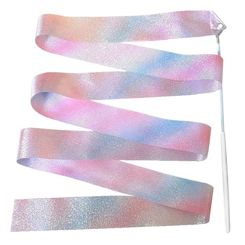 MOHUIED Gymnastikband Rhythmische Gymnastik, Blinkender Stern, Regenbogenstab, Kinder-Trainingsgerät, Ballett-Streamer, Turnhalle, Bänder, Twirling Rod, Tanzband(White) von MOHUIED