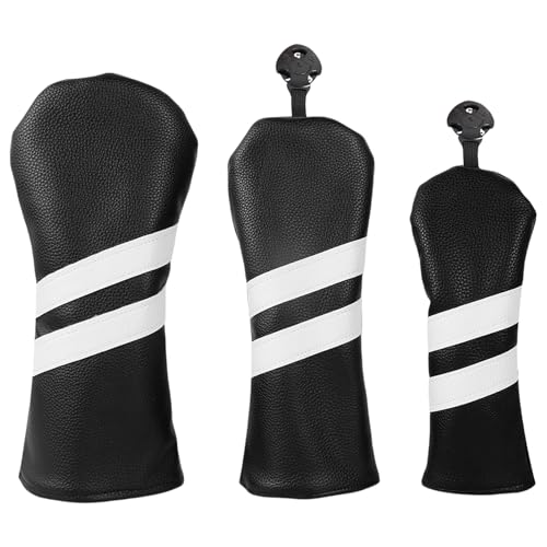 3Pcs wasserdichte Golfschläger Headcover PU Leder Golfplätze Club Head Streifen Muster Holz Kopf Abdeckung Golfplätze Zubehör von MOIDHSAG